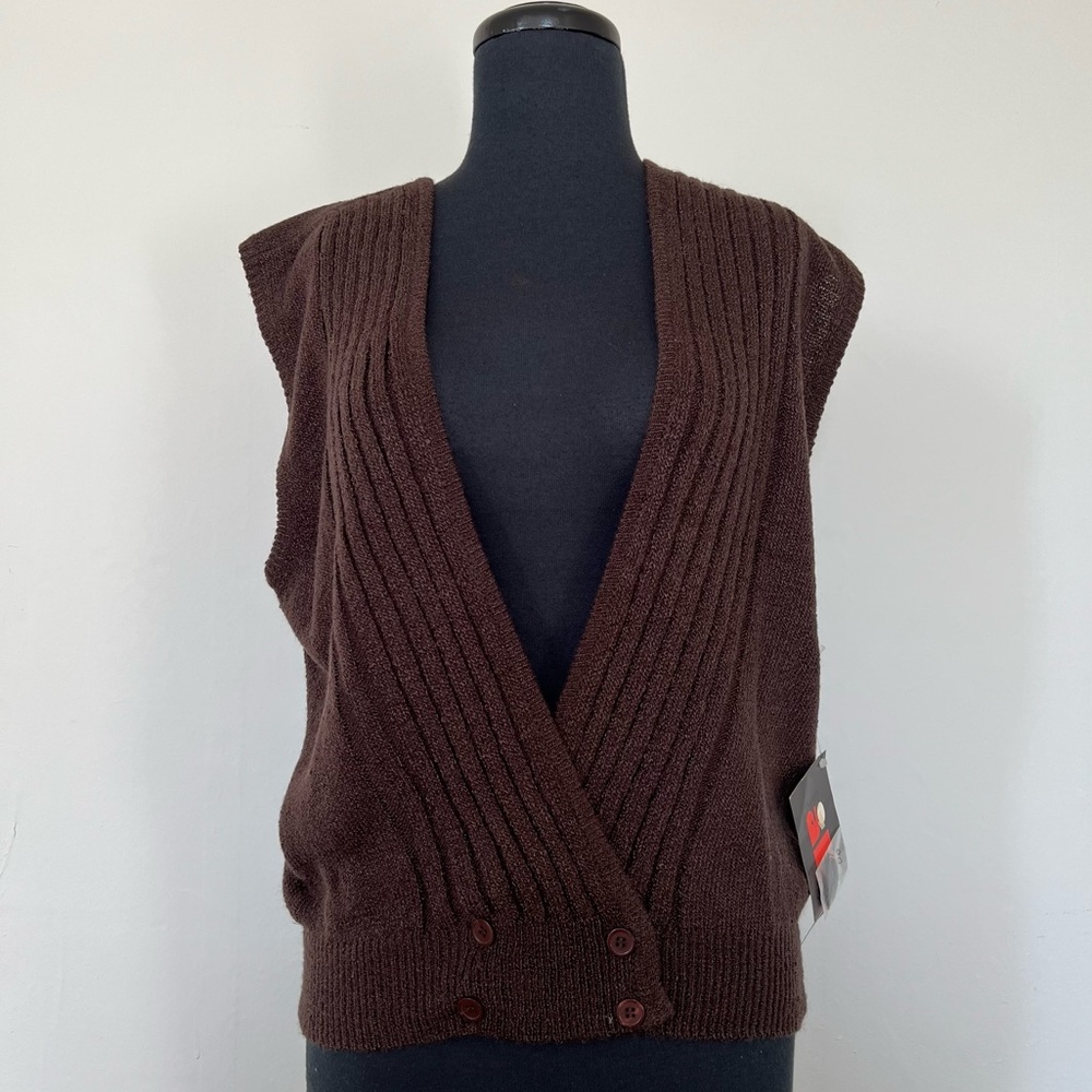 VTG 80s NWT Alia Deep V-Neck Sweater Vest in Brown, L